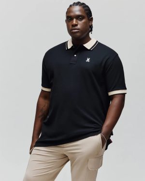 Mens big and tall indigo textured collar pique polo