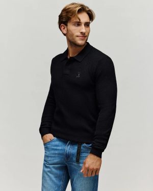 Mens roman long sleeve knit polo